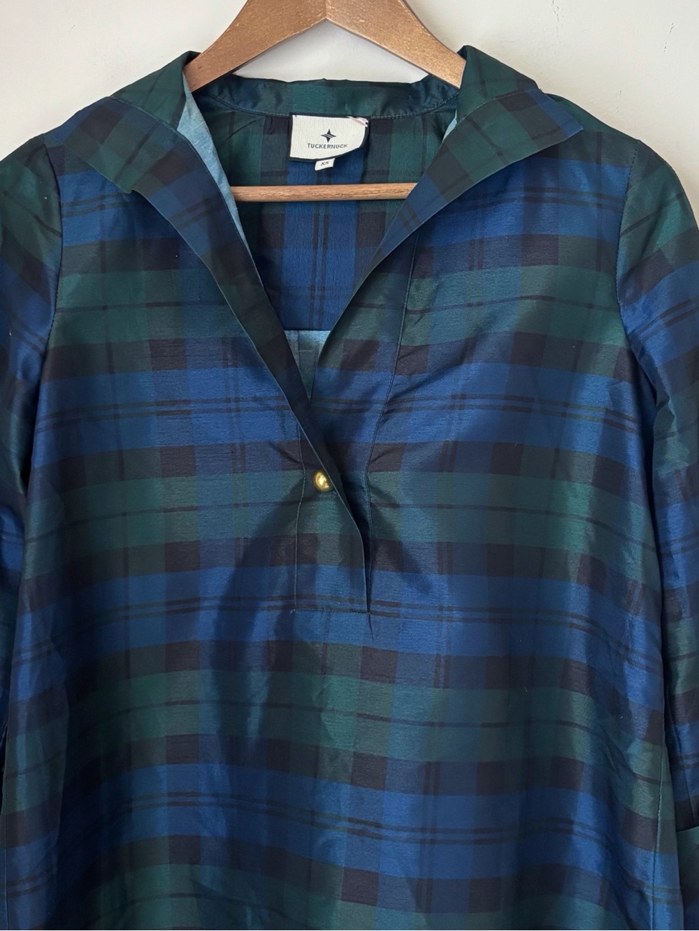 Tuckernuck Blackwatch Plaid French Cuff Celine Top XS - Picture 3 of 8